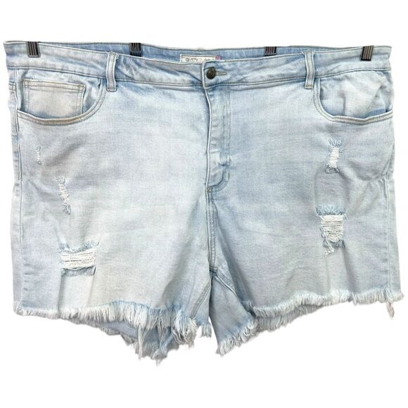 Glitzy Girlz Plus Size 26 Denim Shorts Light Blue Distressed Cut Off Frayed 1554 - Picture 1 of 13